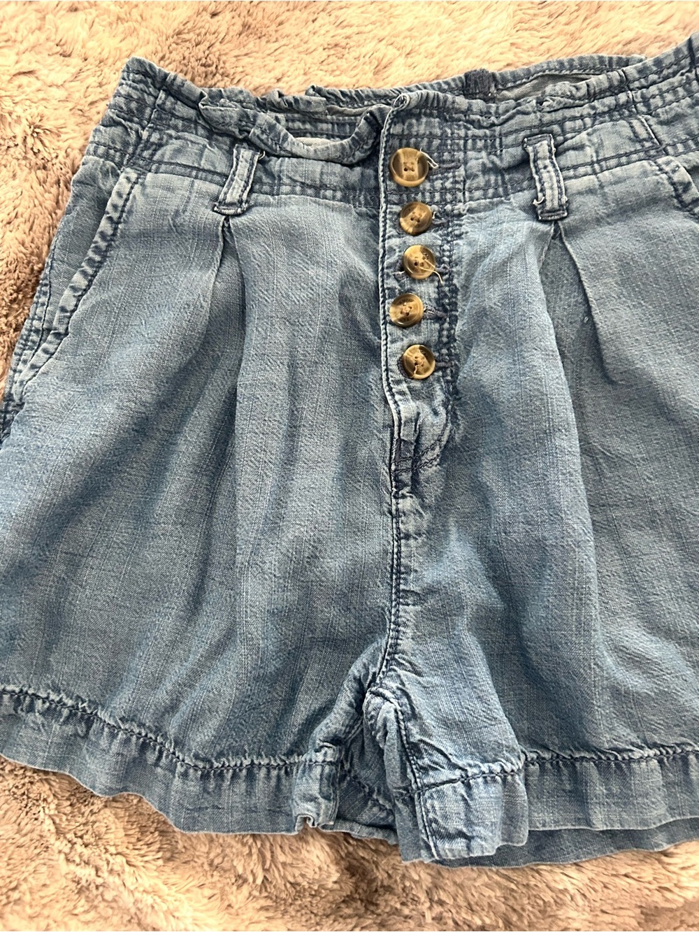 American Eagle Outfitters Light Blue High-Waist Button-Front Shorts